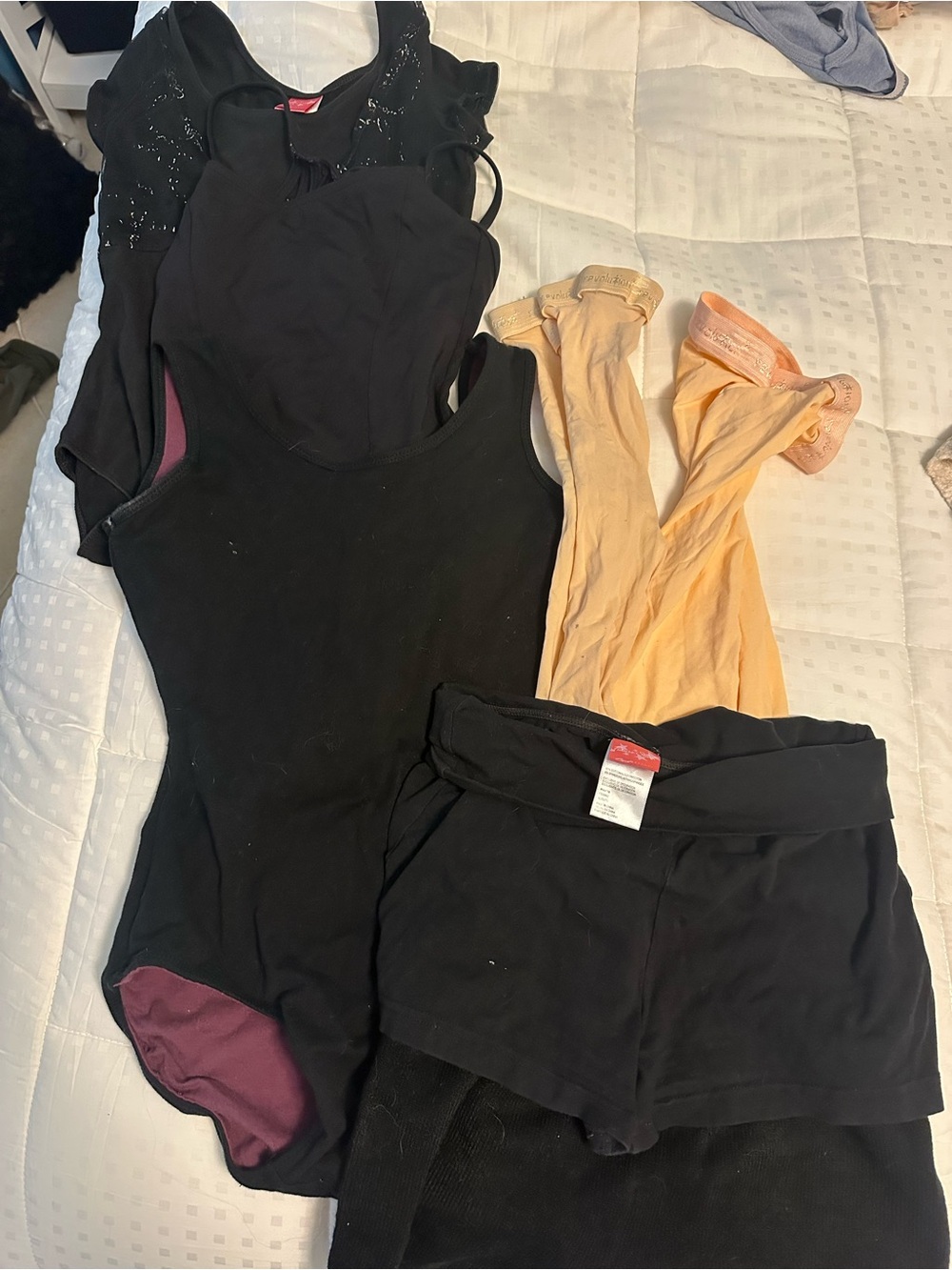 Black Dance Leotard & Shorts Set with Pink Tights Medium